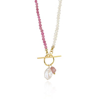 Pearl & Pink Tourmaline Toggle Pendant