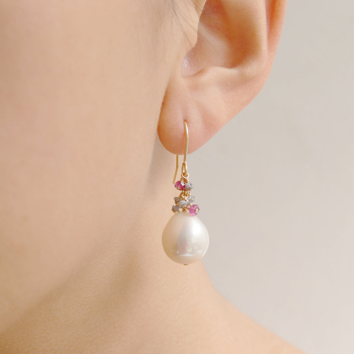 Baroque Pearl & Rough Diamond Earrings