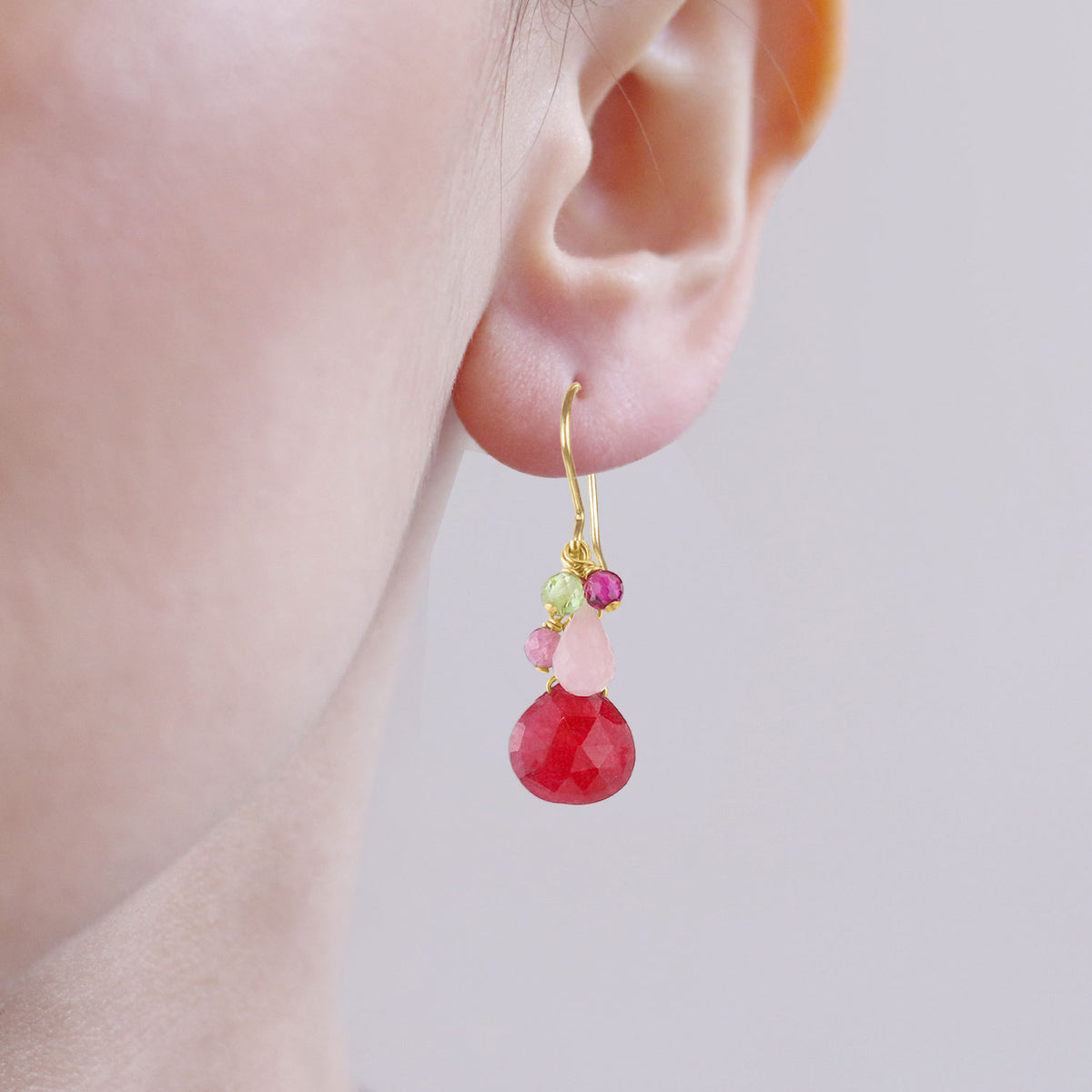 Red Quartz Cluster Earrings