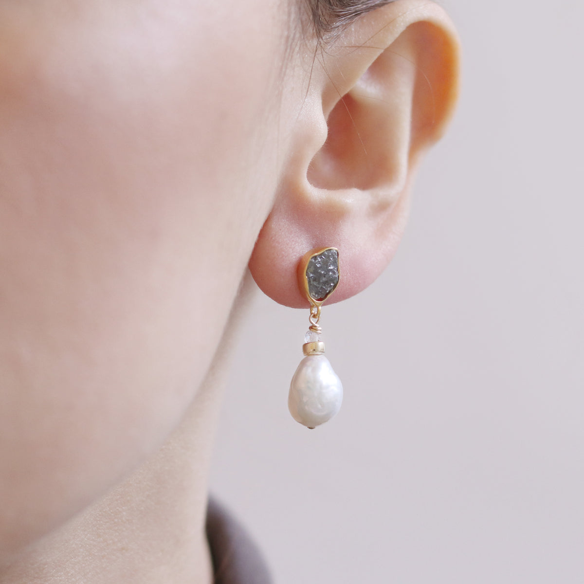 Diamonds & Pearl Drop Earrings