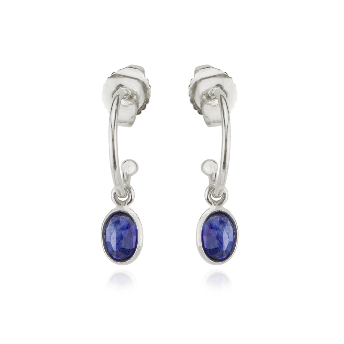 Oval Faceted Gem Drop Hoop Earrings