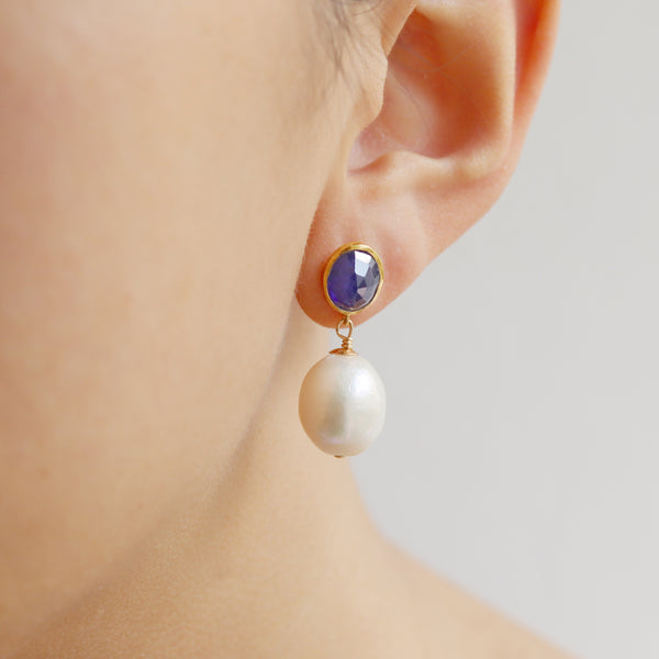 Sapphire and Pearl Earrings