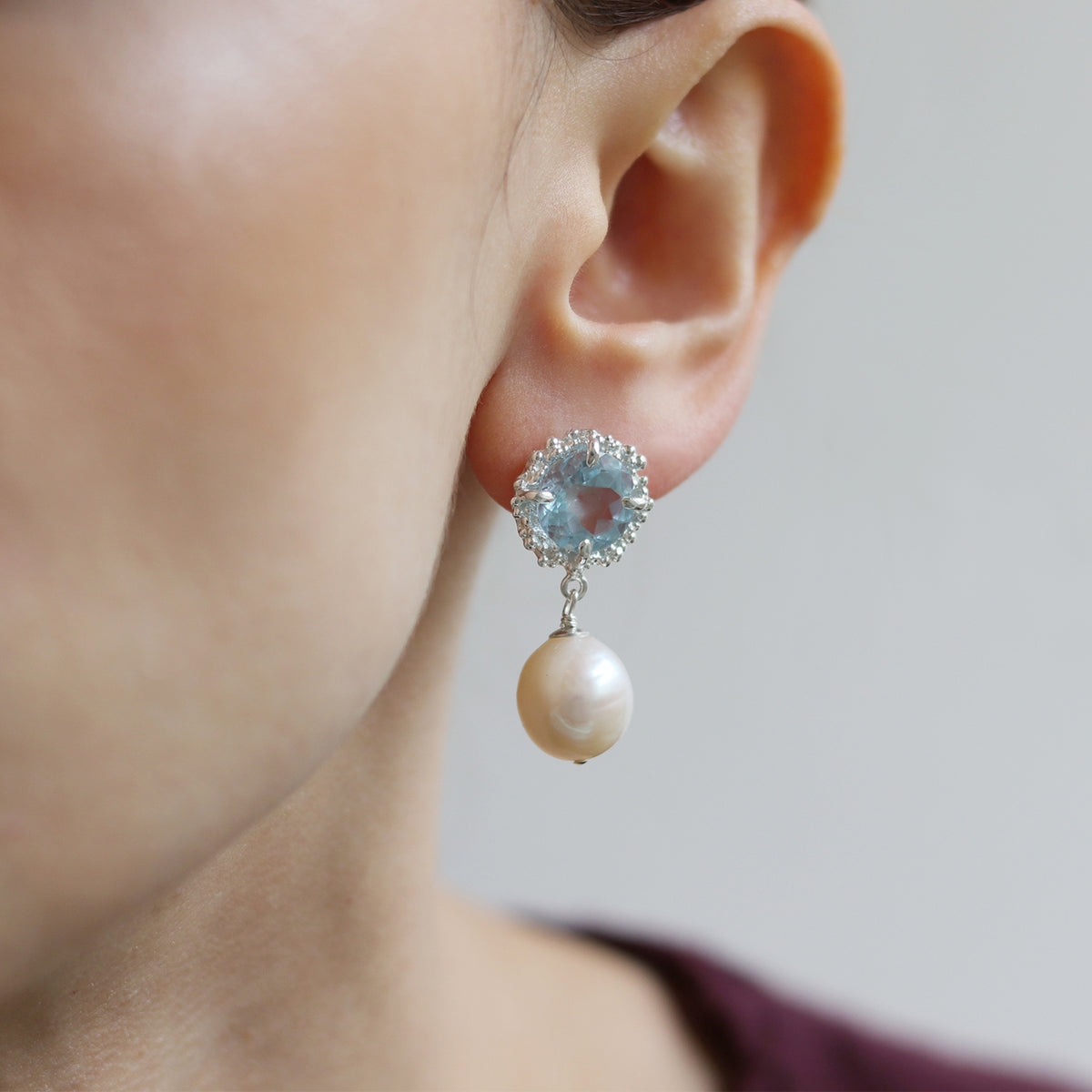 Pearl and Blue Topaz Earrings