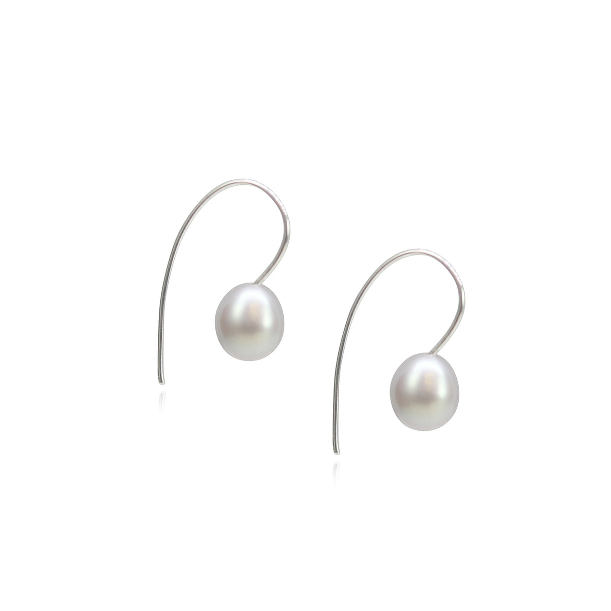 Mini Fish Hook Grey Pearl Earrings