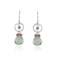 Hammered Circle & Gem Drop Earrings