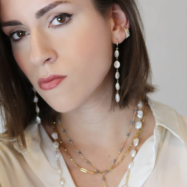 Long Keshi Pearl Hoops