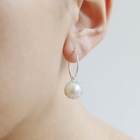 Large Pearl & Hammered Disc Hoops