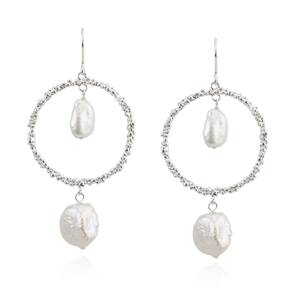 Double Pearl Textured Circle Earrings