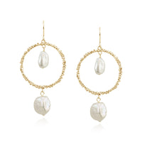 Double Pearl Textured Circle Earrings