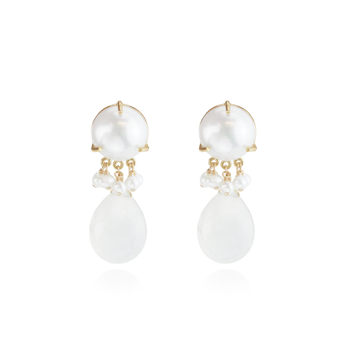 White Pearl & Pear Shaped Stone Earrings