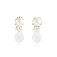 White Pearl & Pear Shaped Stone Earrings