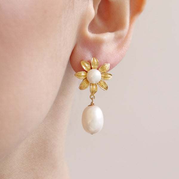 Flower Pearl Drop Earrings