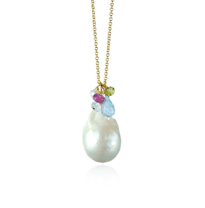 Nucleated Baroque Pearl Cluster Pendant Necklace