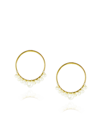 Small Pearl Hoop Post Earrings