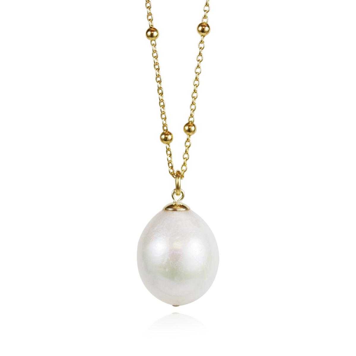 White Baroque Pearl Pendant with Satellite Chain