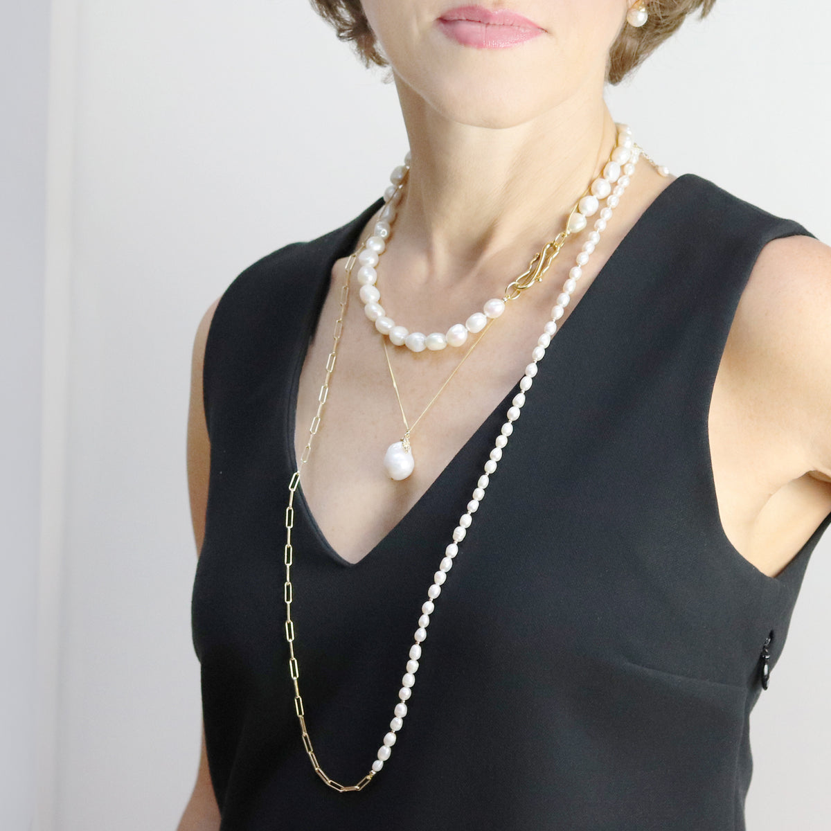 Pearl & Paperclip Chain Necklace